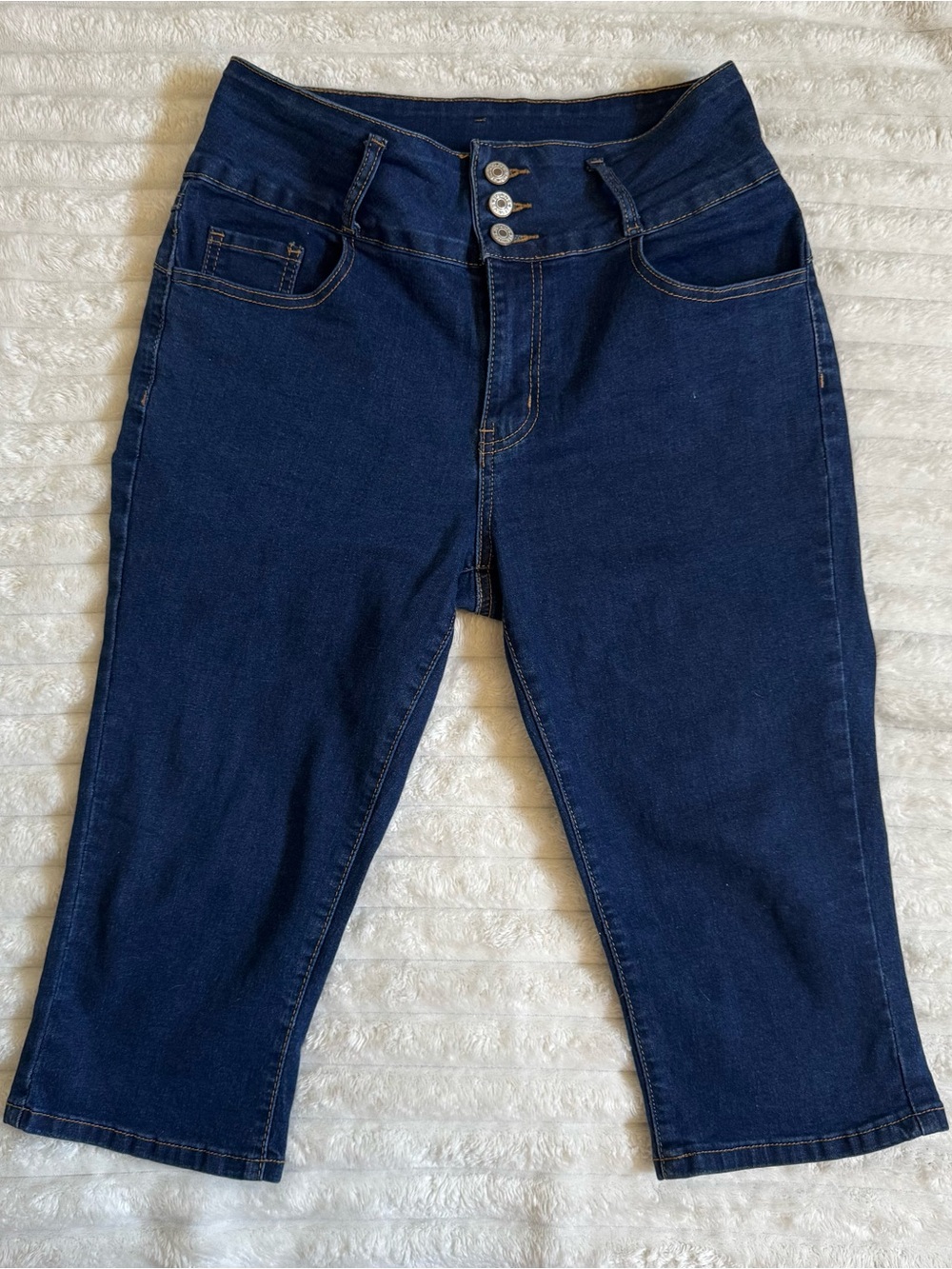 Unlisted Dark Blue Denim Capri Pants with Triple-Button Waist